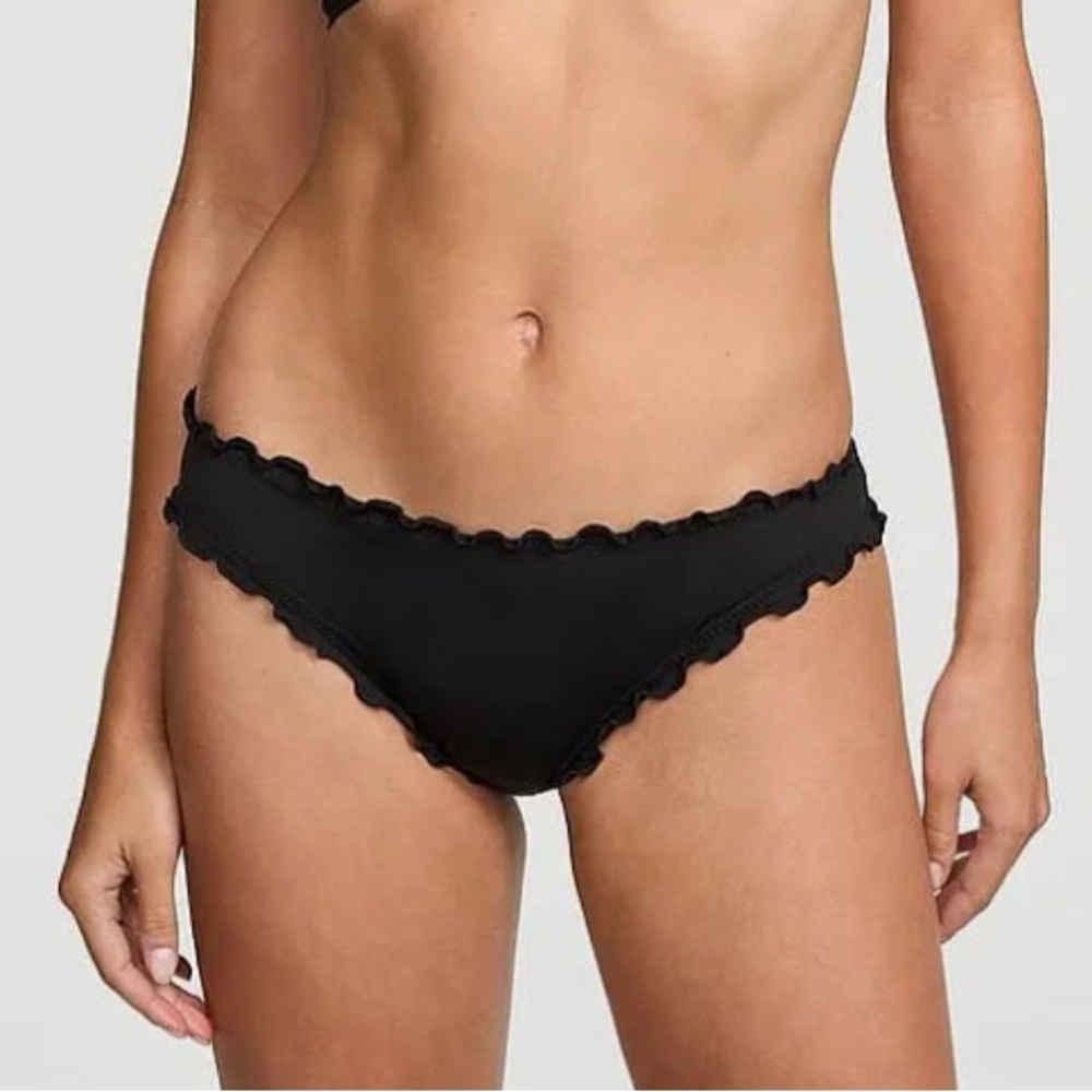 NEW! Victoria’s Secret Black Ruched Ruffle Cheeky Bikini Swim Bottoms (Sz- L)